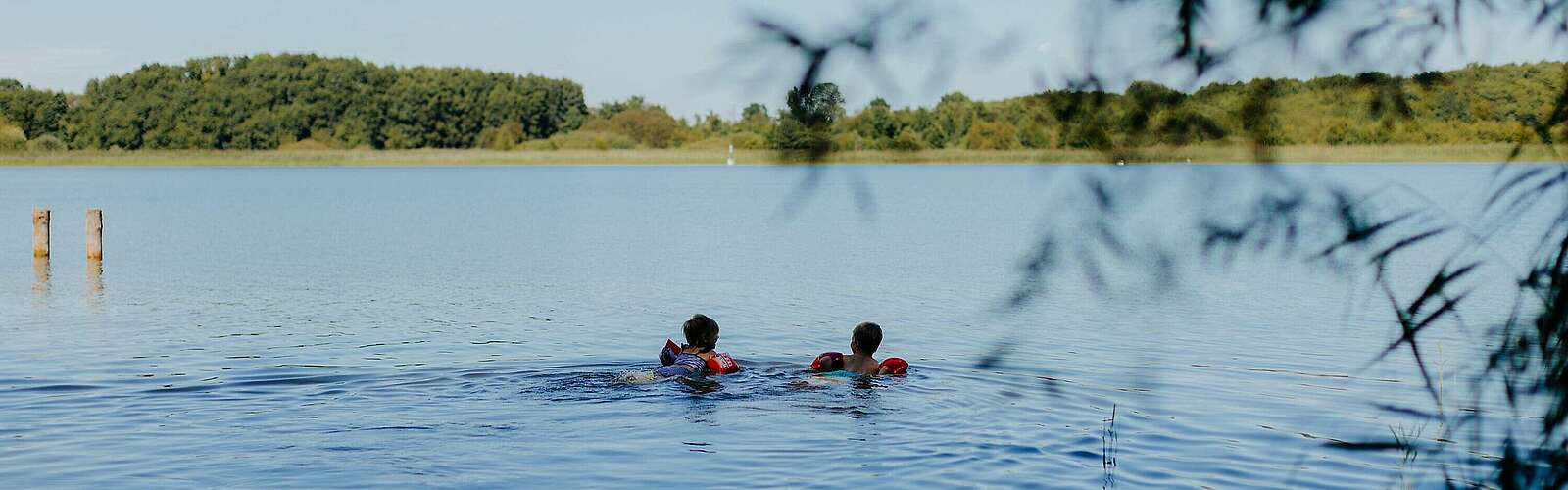 Kinder schwimmen im See,
            
        
                Foto: Tourismusverband Ruppiner Seenland e.V./Julia Nimke